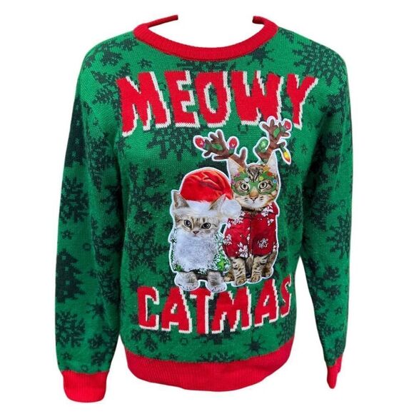 Meowy Catmus Ugly Christmas Sweater by Party Sweater  Sz. M Cat Christmas - Picture 1 of 8